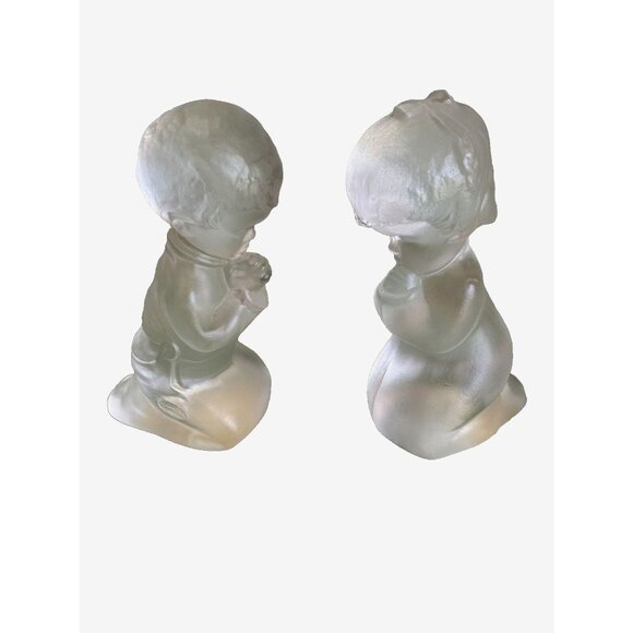 Vintage Fenton Praying Girl and Boy Crystal Glass Figurines 4" - Picture 1 of 11